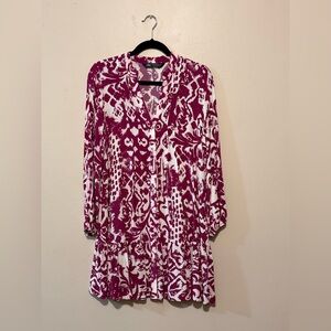 Zara Burgundy and White Abstract Dress